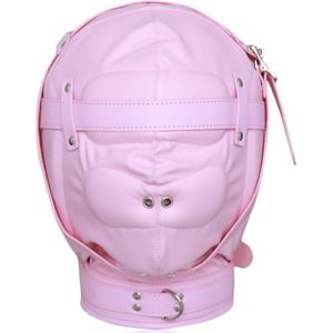 Banoch - Reticent Hood Pink -Roze bondage masker van pu Leer