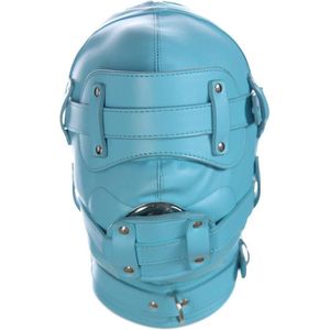 Banoch - Inferno Bondage Mask blue - blauw pu leren bondage masker met Gag & oogbedekking | BDSM