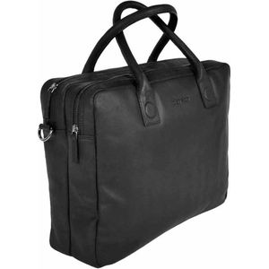 DSTRCT Fletcher Leren Business Laptoptas - 15,6 inch laptopvak - Sleutelhanger - Zwart