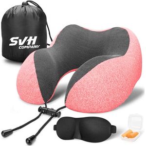 SVH Company Nekkussen - Ergonomisch Memory Foam Reiskussen - Inclusief Accessoires - Roze