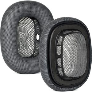 Lederen Koptelefoon Oorkussens Geschikt voor Apple Airpods Max – Memory Foam Earpads Set – Spacegrijs (Zwart)
