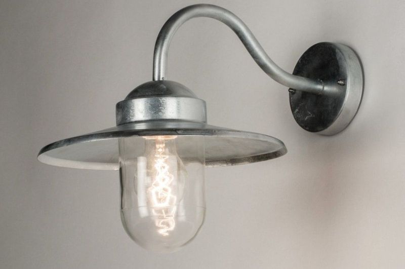 Boeren stallamp voor aan de wand van zink met glas