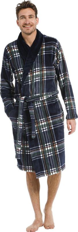 Pastunette - Heren Badjas - Coral Fleece - Ruit Dessin - 100% Polyester