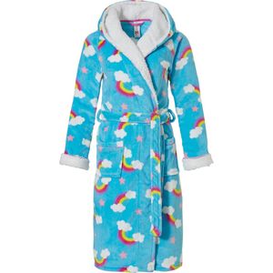 Badjas kind regenboogjes - gevoerde capuchon - fleece - kinderbadjas - super zacht & warm - maat 176