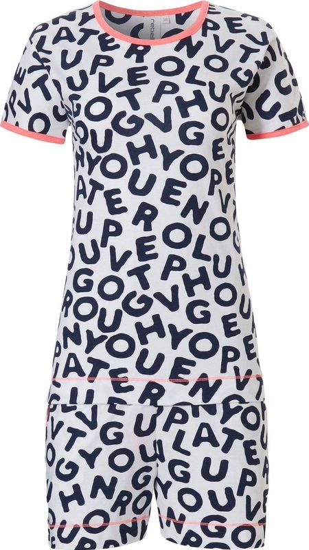Rebelle - Katoenen Shortama - Wit - Met Letter Print