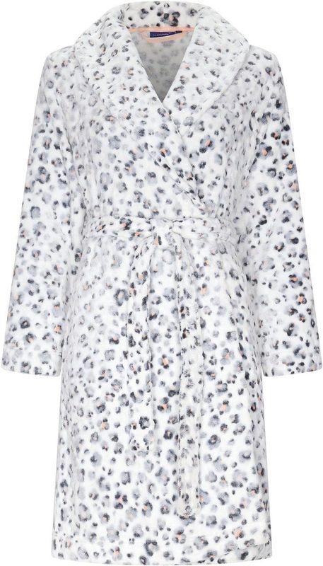 Rebelle - Badjas - Wit/Grijs - Fleece - Panter Print