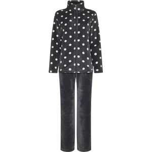Pastunette fleece huispak met ritssluiting donkergrijs/wit
