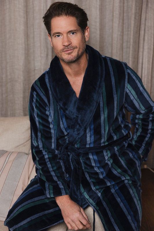 Pastunette - Badjas - Blauw - Polyester - Gestreept Design