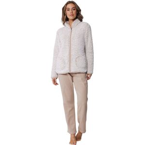 Teddy Huispak Fleece - Fluffy Loungeset - Warm winter 2-delig huispak vrouwen - 50 - Creme