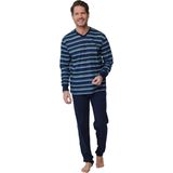 Pastunette - Heren Pyjama - Blauw - Katoen - Lange Mouwen - V-hals