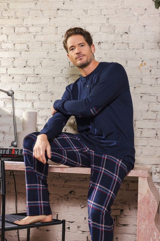 Pastunette - Men - Heren Pyjama - Blauw - Ruitenpatroon - Katoen
