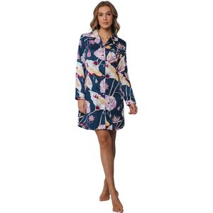 Pastunette - Dames Nachthemd - Blauw - Satijnen Dames Pyjama Jurk