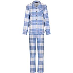 Rebelle dames pyjama Flanel - Ligt Blue - 100% katoenen pyjama met knoopsluiting en lange mouwen - 42 - Blauw