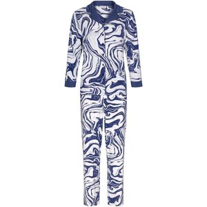 Pastunette Premium Pyjama Marble - Wit/Blauw - Viscose - Doorknoop - Maat 44
