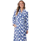 Pastunette - Blue Fog - Badjas - Blauw/Wit - Fleece - Lang