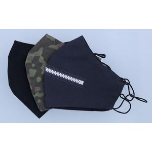 Mondkapje wasbaar - herbruikbaar katoens - 3 stuks - Mannen - Zwart - Camouflage - Rits