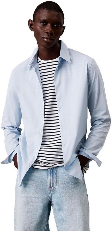 CALVIN KLEIN Effen Stretch Slim Fit Shirt - Blauw - Katoen