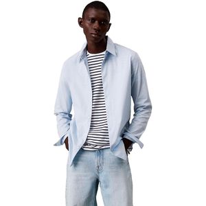 CALVIN KLEIN Effen Stretch Slim Fit Shirt - Blauw - Katoen