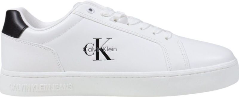 Calvin Klein - Witte Leren Sneakers - Met Zwarte Accenten