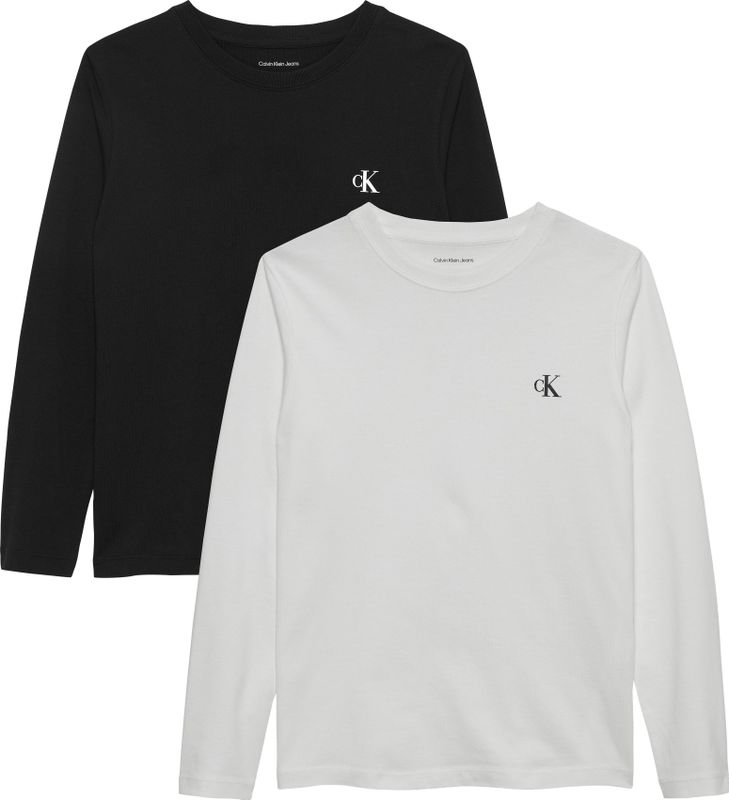 Calvin Klein IB0IB02255 T-shirt met 2P borst mono LS voor jongens, andere tops, zwart (zwart/helder wit), 4 jaar, Zwart (Ck Zwart/Helder Wit), 4 jaar