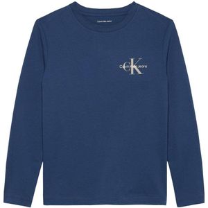 Calvin Klein - Chest Monologo Ls T-Shirt - Blauw - Voor Kinderen Tot 16 Jaar