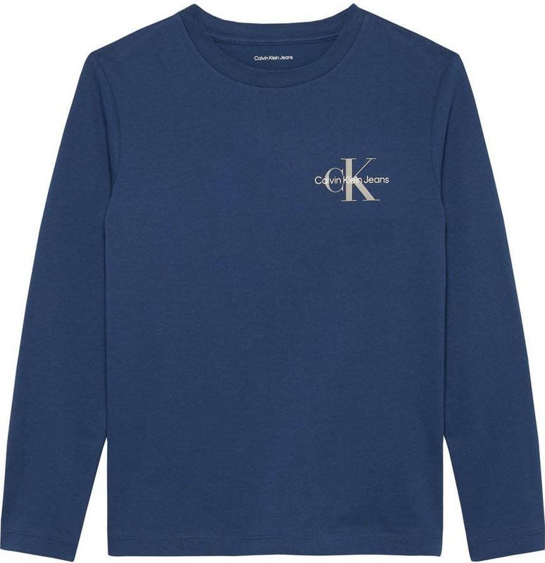 Calvin Klein - Chest Monologo Ls T-Shirt - Blauw - Voor Kinderen Tot 16 Jaar