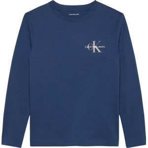 Calvin Klein - Chest Monologo Ls T-Shirt - Blue Jean - Katoen