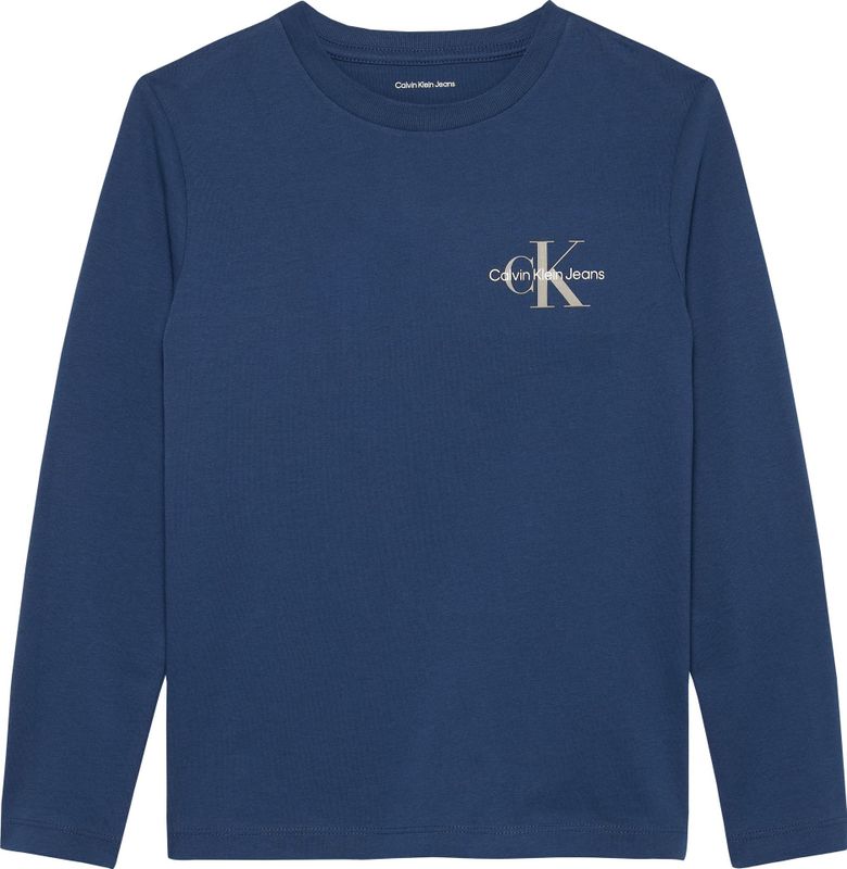 Calvin Klein - Chest Monologo Ls T-Shirt - Blue Jean - Katoen