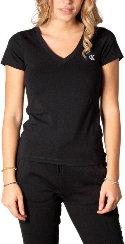 Calvin Klein Ck Embroidery Stretch Tops T-shirts Dames - Shirt - Zwart