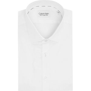 Calvin Klein - Wit Effen Overhemd - Katoen - Kent Kraag - Lange Mouwen