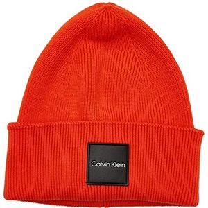 Calvin Klein Muts van fijn geribbeld katoen, gebreide muts voor heren, Koraal oranje