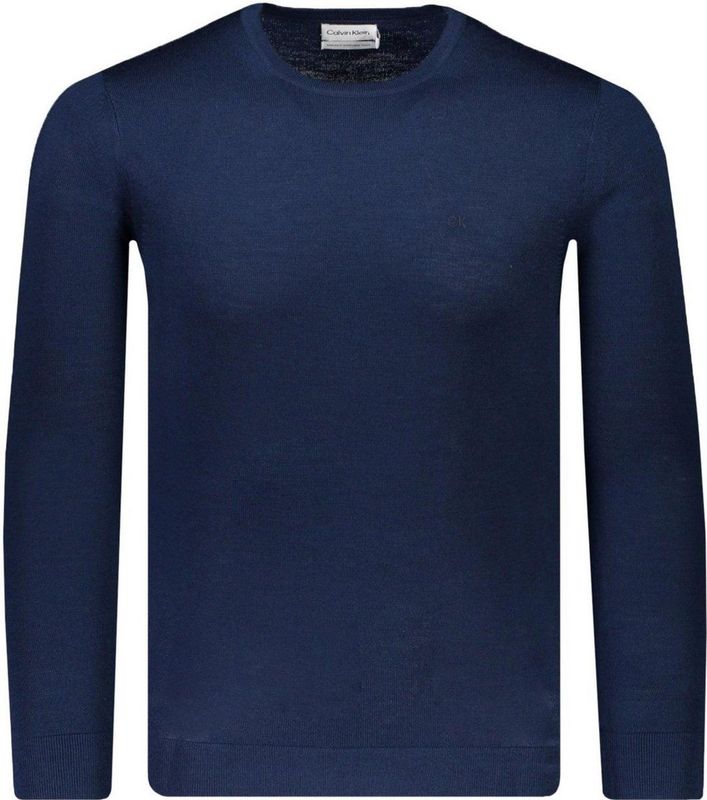 Calvin Klein trui met O-hals wol - navy blauw