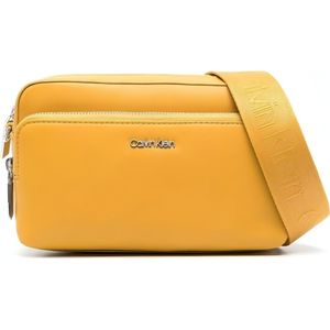 Calvin Klein, Stijlvolle Gouden Cross Body Tas Geel, Dames, Maat:ONE Size