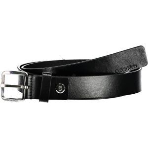 Calvin Klein, Zwarte Leren Riem met Metalen Gesp Zwart, Heren, Maat:95 CM