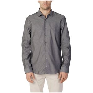 Calvin Klein - Casual Overhemd - Grijs Gemêleerd - Leer
