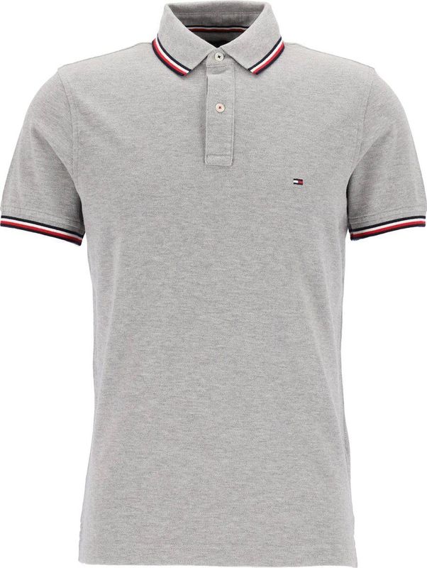 Tommy Hilfiger Core slim fit polo - heren polo met contrastbiezen - grijs melange