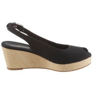 Tommy Hilfiger Iconic Elba Sling Back Wedge Espadrilles voor dames, sleehak, zwart, 39 EU