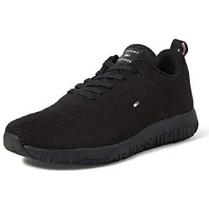 Tommy Hilfiger Heren Sneakers Corporate Knit Rib Runner, Wit, 42, zwart, 46 EU