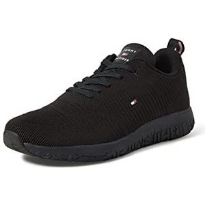 Tommy Hilfiger Heren Sneakers Corporate Knit Rib Runner, Wit, 42, zwart, 45 EU