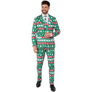 OppoSuits - Christmas Green Nordic - Carnaval Kostuum - Groen - Set met Colbert en Stropdas