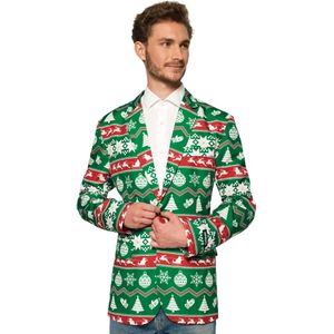 Suitmeister - Nordic Kerstblazer - Groen - Slanke Pasvorm - Echte Zakken - Feestelijke Print