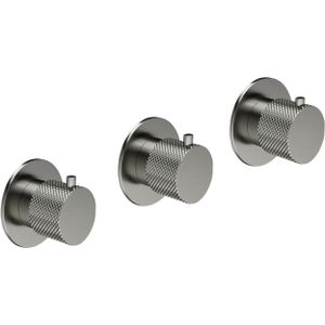 Hotbath Cobber X afbouwdeel inbouw douchethermostaat met 2 stopkranen geborsteld nikkel