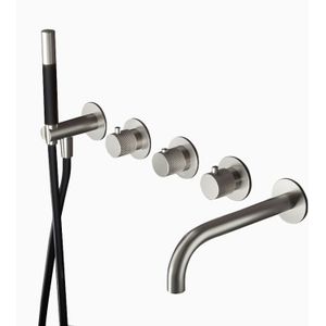 Thermostatische badkraan hotbath cobberxinbouw met 2 stopkranen en handdouche met uitloop geborsteld nikkel