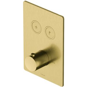 Douchethermostaat hotbath cobber inbouw 2 pushbuttons vierkant geborsteld messing pvd