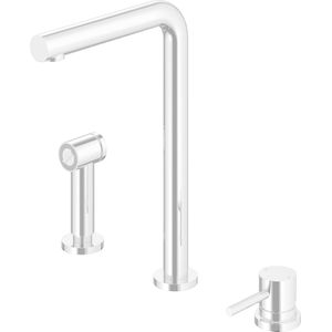Hotbath Fellow FKM19 3-gats Keukenkraan Met Uitneembare Handdouche - Mat Wit - Messing - Kranen - Keukenkranen - Opbouw Keukenkranen - 8719874207164
