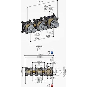 Hotbath Cobber afbouwdeel Inbouw Douche Thermostaat Horizontaal Zwart Mat CB7067