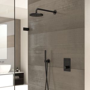 Hotbath Cobber IBS23 inbouw douche set met 2 pushbuttons geborsteld nikkel staafdouche wandarm 38,5cm douchekop 20cm