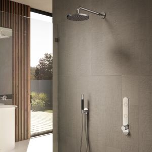 Hotbath Cobber IBS24 inbouw douche set met 2 pushbuttons chroom staafdouche wandarm 38,5cm douchekop 20cm