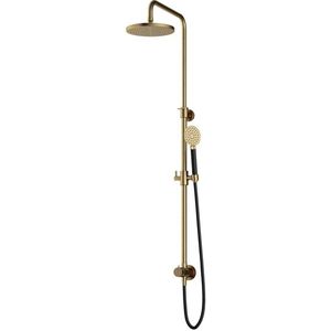 Hotbath Cobber Opbouw Regendoucheset Met Omstel, Hoofddouche 20cm En Ronde Handdouche Geborsteld Messing