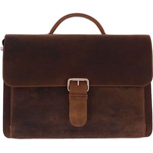 Plevier Retro Darwin Koffer Leer 41 cm Laptop compartiment  bruin